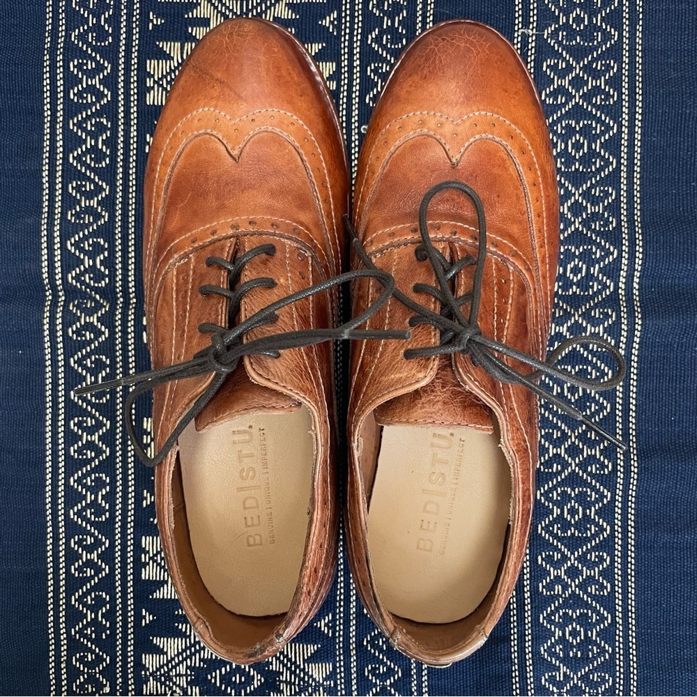 Bed|Stu Lita Oxfords Goodyear Welt Shoes Wingtip Rustic Brown Leather Size 7.5 - Picture 10 of 13
